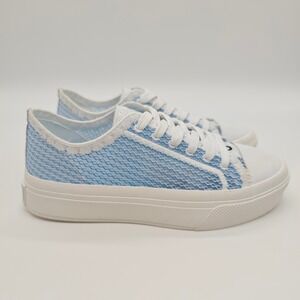 Karl Lagerfeld Paris Women Blue White Mesh Platform Sneakers Size 8 Low Top